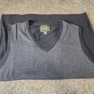 Eddie Bauer Gray Herringbone V-Neck Cashmere Sweater Vest 3XLT